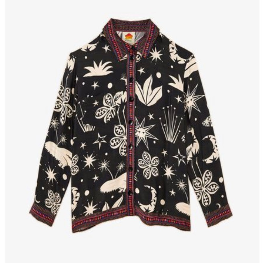 FARM Rio Black and White Cerrado Sky Button Down Shirt